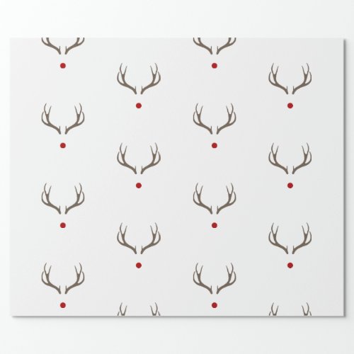 Rudolph Reindeer Antlers Red Nose Shiny Holiday Wrapping Paper