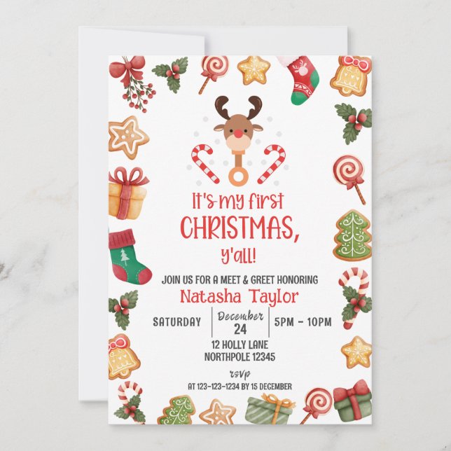 Rudolph Reindeer, CHRISTMAS Baby Meet & Greet Invitation (Front)