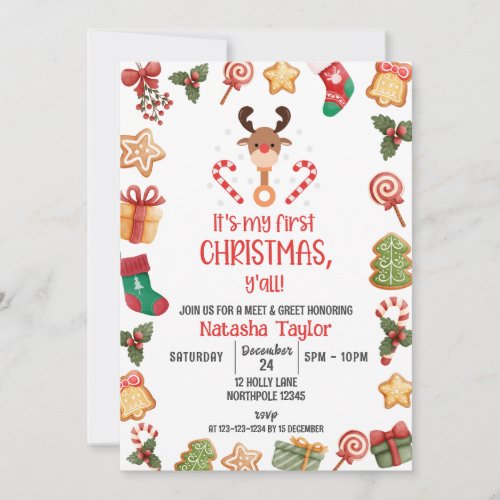 Rudolph Reindeer CHRISTMAS Baby Meet  Greet Invitation