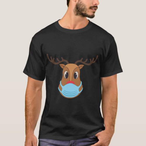 Rudolph Reindeer Christmas Funny Face Mask Holiday T_Shirt