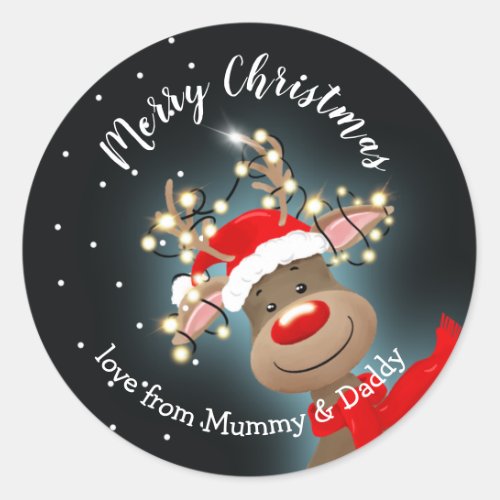 Rudolph reindeer merry christmas gift present  cla classic round sticker