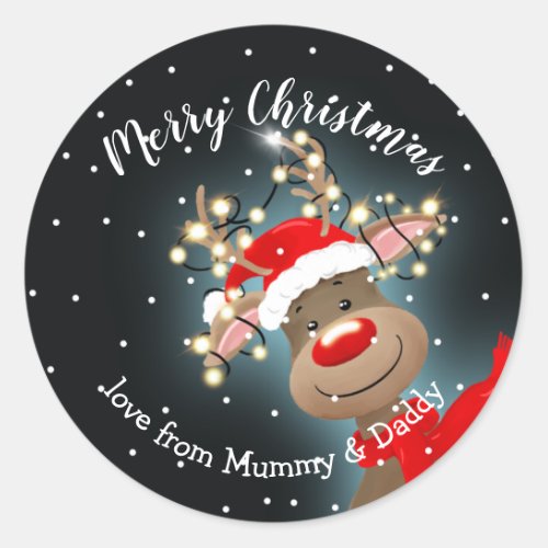 Rudolph reindeer merry christmas gift present  classic round sticker