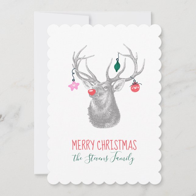 Rudolph Reindeer Merry Christmas Holiday Card (Front)