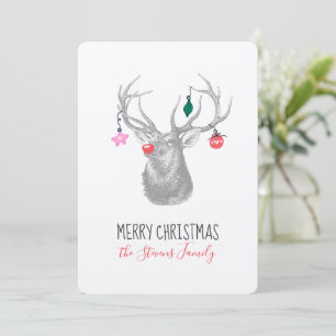 Rudolph Reindeer Merry Christmas Holiday Card