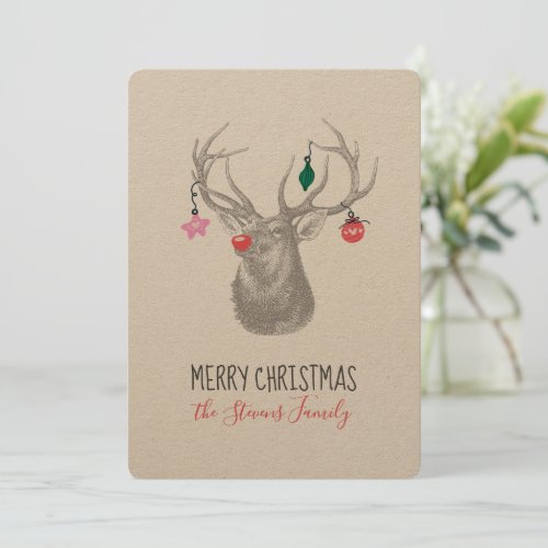 Rudolph Reindeer Merry Christmas Holiday Card