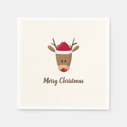 Rudolph Reindeer Merry Christmas Paper Napkin
