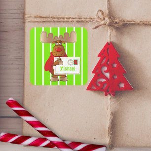 Rudolph Reindeer North Pole Special Delivery Kids Square Sticker