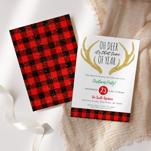 Rudolph Reindeer Oh Deer Christmas Holiday Party Invitation