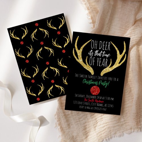 Rudolph Reindeer Oh Deer Christmas Holiday Party Invitation