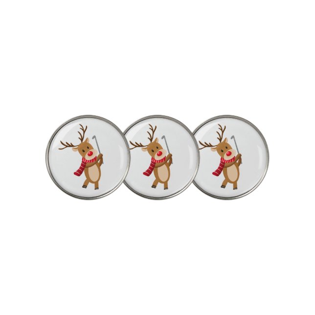 Rudolph Reindeer Playing Golf Golf Ball Marker (3 Up)