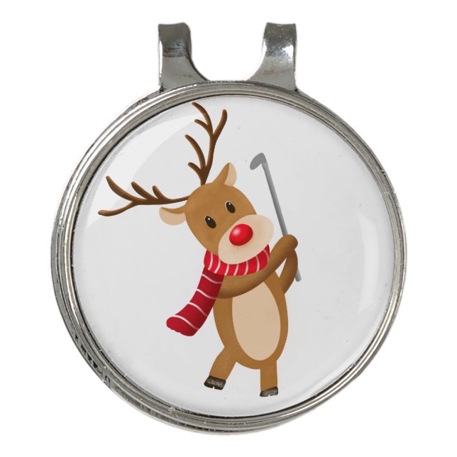 Rudolph Reindeer Playing Golf Golf Hat Clip (Front)