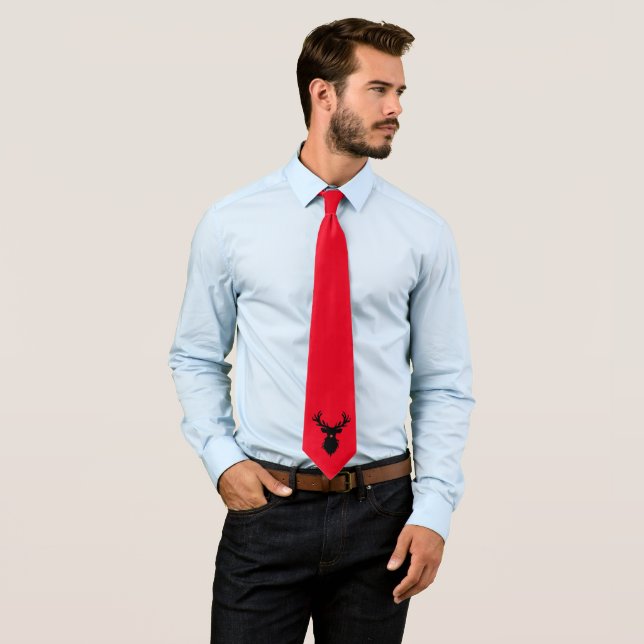 Rudolph Reindeer Silhouette Red Neck Tie (In Situ)