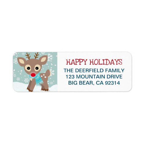 Rudolph Reindeer Snowflake Christmas Address Label