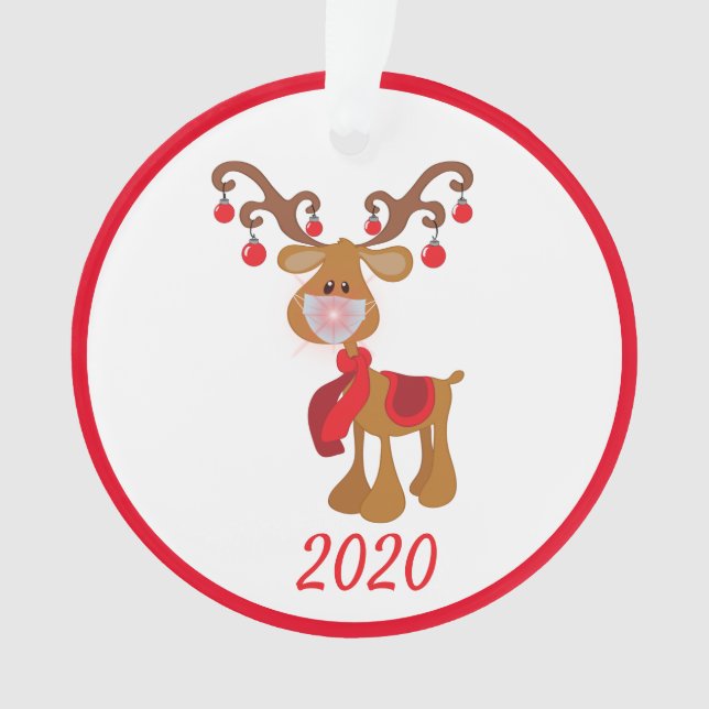 Rudolph Reindeer with Face mask 2020 Quarantine Ornament (Front)