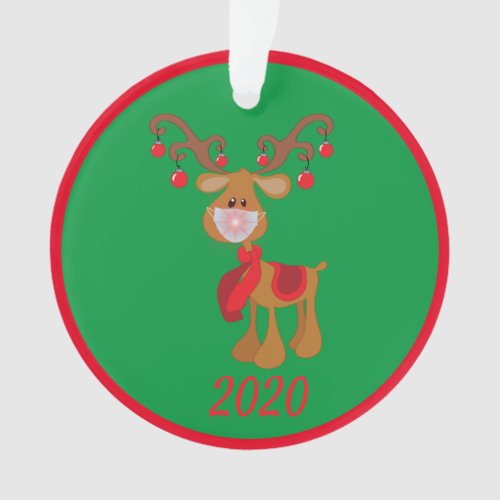 Rudolph Reindeer with Face mask 2020 Quarantine Ornament