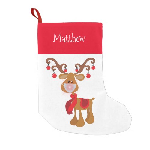 Rudolph Reindeer with Face mask 2020 Small Christmas Stocking