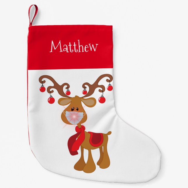 Rudolph Reindeer with Face mask 2020 Small Christmas Stocking (Front)