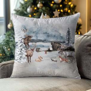 Rudolph Reindeer Woodland Animal Christmas Holiday Throw Pillow