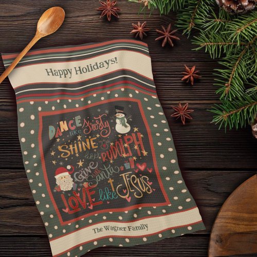 Rudolph Santa Frosty Jesus Personalized Christmas  Kitchen Towel