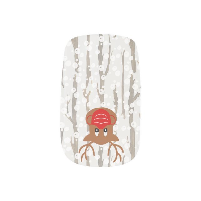 Rudolph The Red Mask Reindeer Christmas Acrylic Minx Nail Art (Right Thumb)