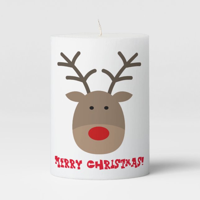Rudolph the red nose reindeer cartoon Christmas Pillar Candle (Front)