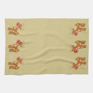Rudolph the Red Nose Reindeer Christmas Gold Kitchen Towel