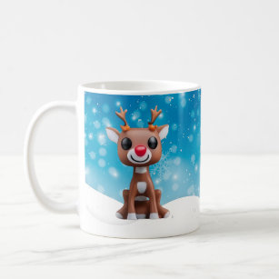 Christmas Red Nose Reindeer Face Front & Back Coffee Mug