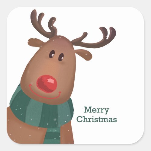Rudolph The Red Nose Reindeer Merry Christmas Square Sticker