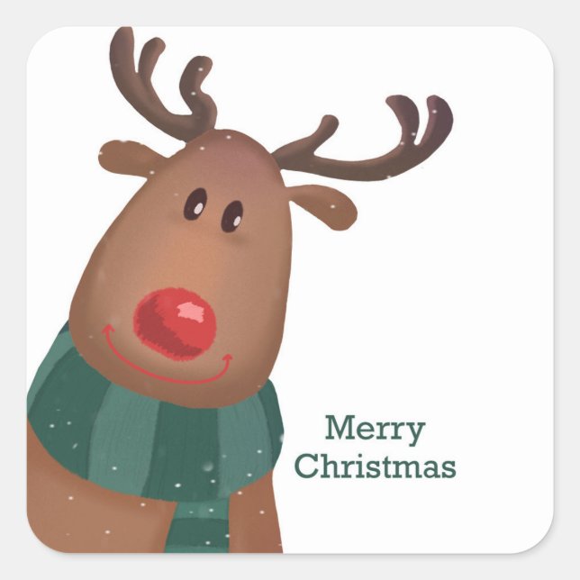 Rudolph The Red Nose Reindeer Merry Christmas Square Sticker (Front)