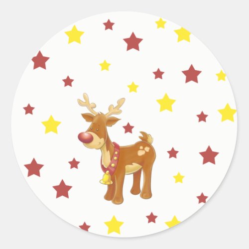 Rudolph the red nosed reindeer Christmas stars Classic Round Sticker