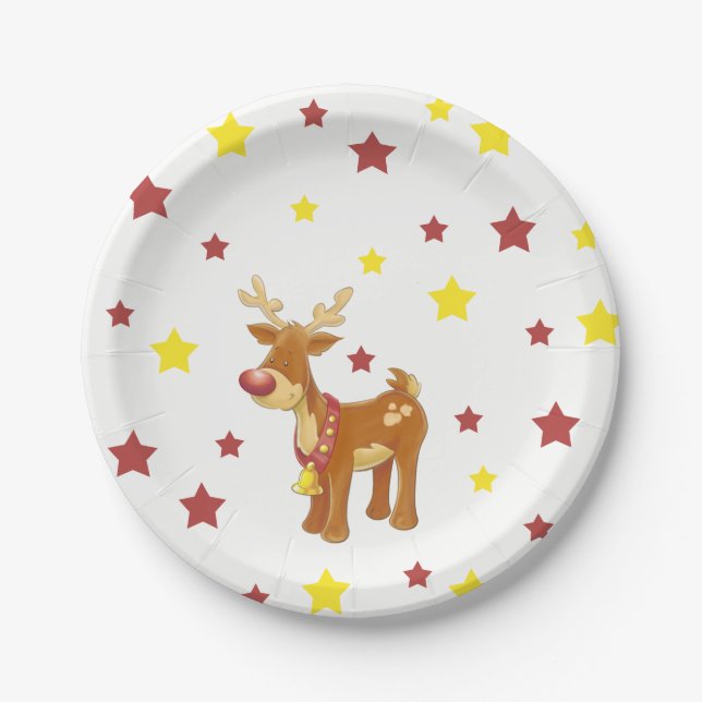 Rudolph the red nosed reindeer Christmas stars Paper Plates (Front)
