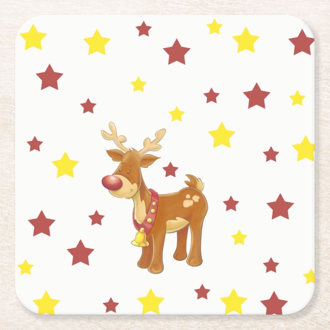Rudolph the red nosed reindeer Christmas stars Square Paper Coaster (Front)