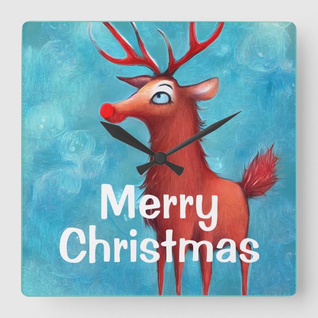 Rudolph the red nosed reindeer square wall clock (Front)