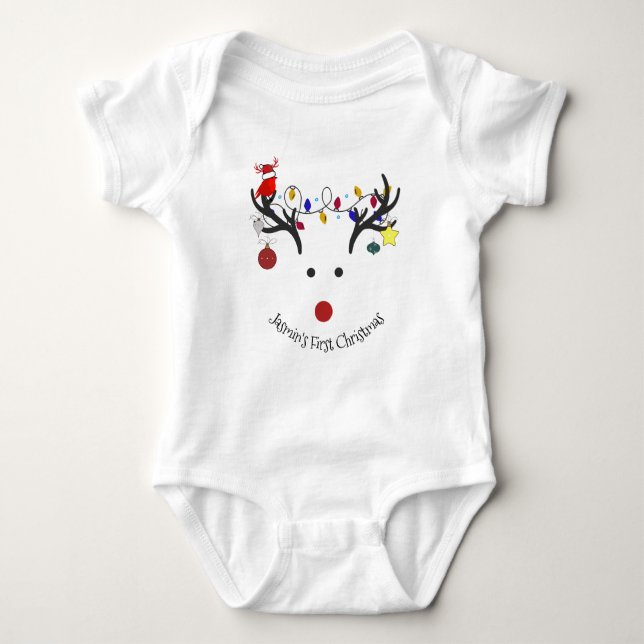 "Rudolph the Rednose" Customizable  Baby Bodysuit (Front)