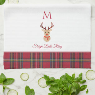 Rudolph the Reindeer Custom Monogram Christmas Kitchen Towel