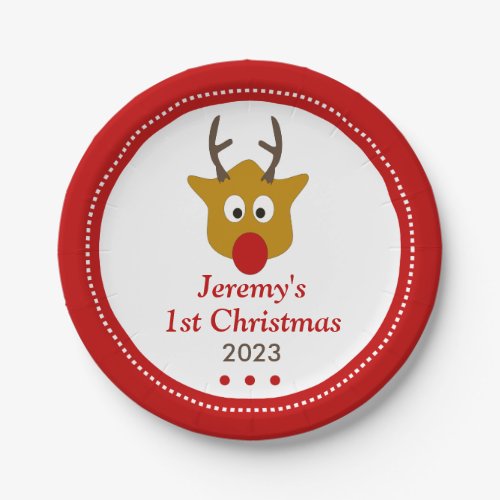 Rudolph the Reindeer Cute Babys 1st Christmas Paper Plates