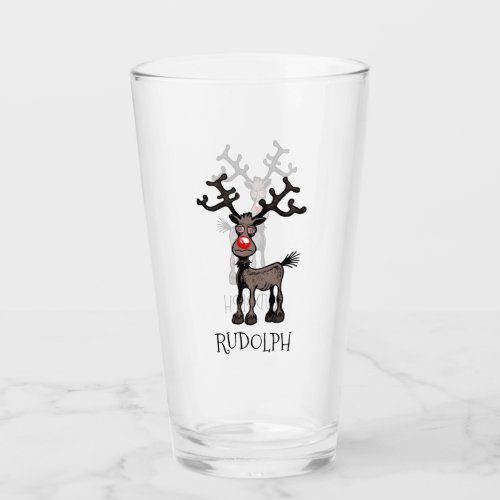 Rudolph the Reindeer on a Glass Tumbler