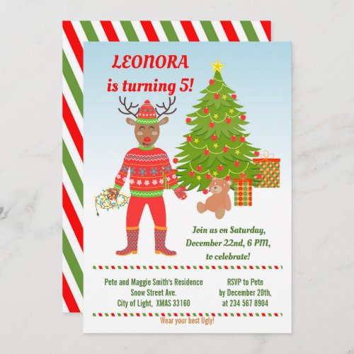 Rudolph Ugly Sweater Birthday Party  Invitation
