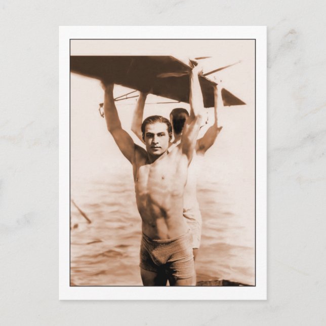 Rudolph Valentino in Bathing Suit Vintage Photo Postcard (Front)