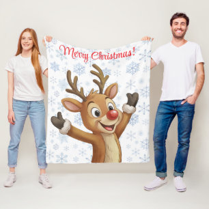 Rudolph with Blue Snowflakes Fleece Blanket
