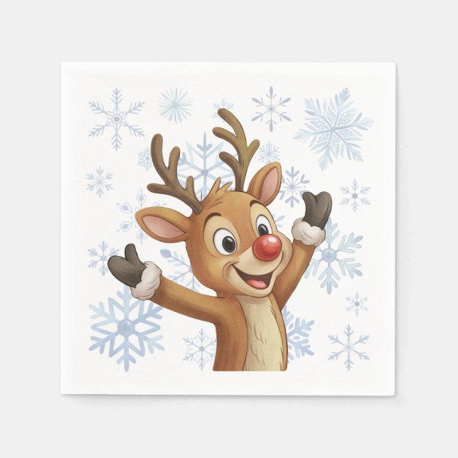 Rudolph With Blue Snowflakes Napkins (Front)