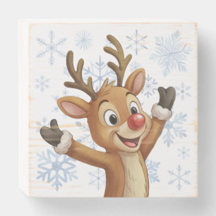 Rudolph with Blue Snowflakes Wooden Box Sign
