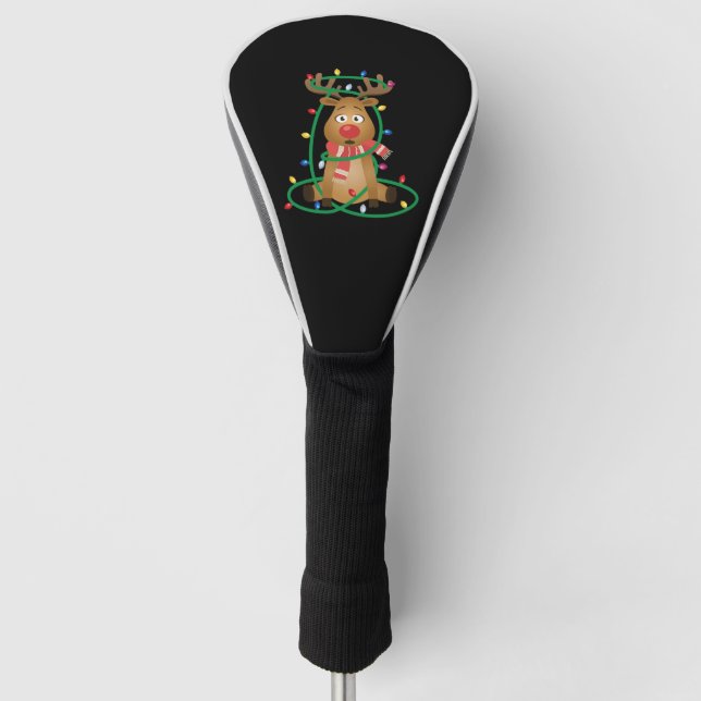 Rudolph with Christmas Lights Golf Head Cover (Front)