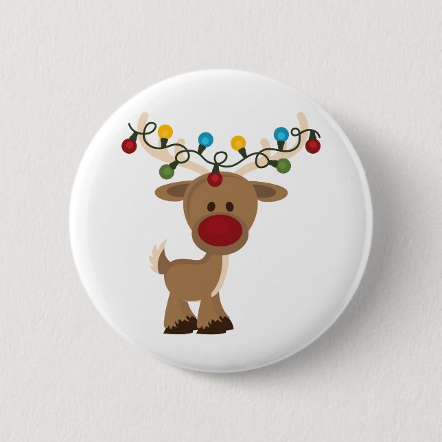 Rudolph_with_Christmas_Lights Pinback Button (Front)