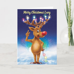 Rudolph with Northern lights custom Christmas card