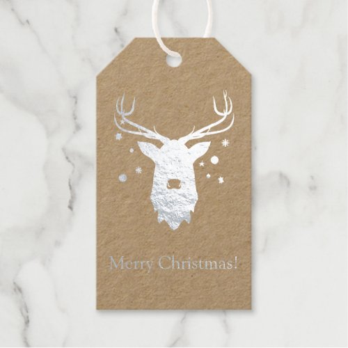 Rudolph with Ornaments Silver Foil Gift Tags