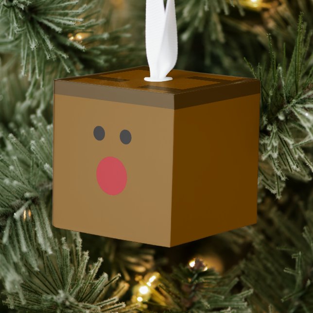 Rudolph Wooden Cube Christmas Ornament (Tree)