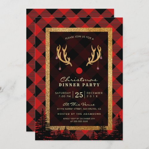 Rudolphs Antlers American Christmas Dinner Party Invitation