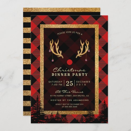 Rudolphs Antlers American Christmas Dinner Party Invitation
