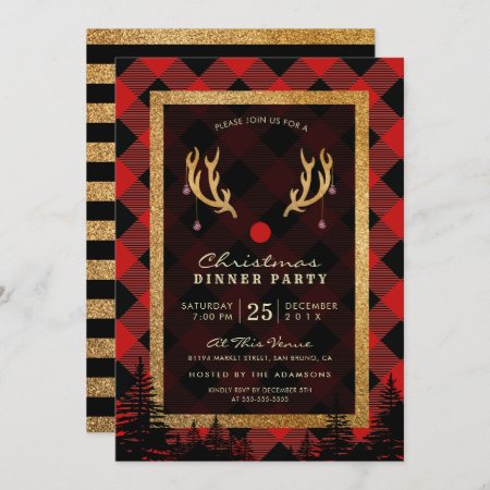 Rudolph's Antlers American Christmas Dinner Party Invitation